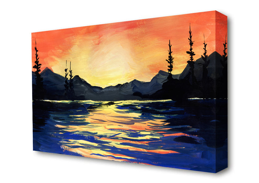 Orange Skies Mountain Range Canvas Wall Art