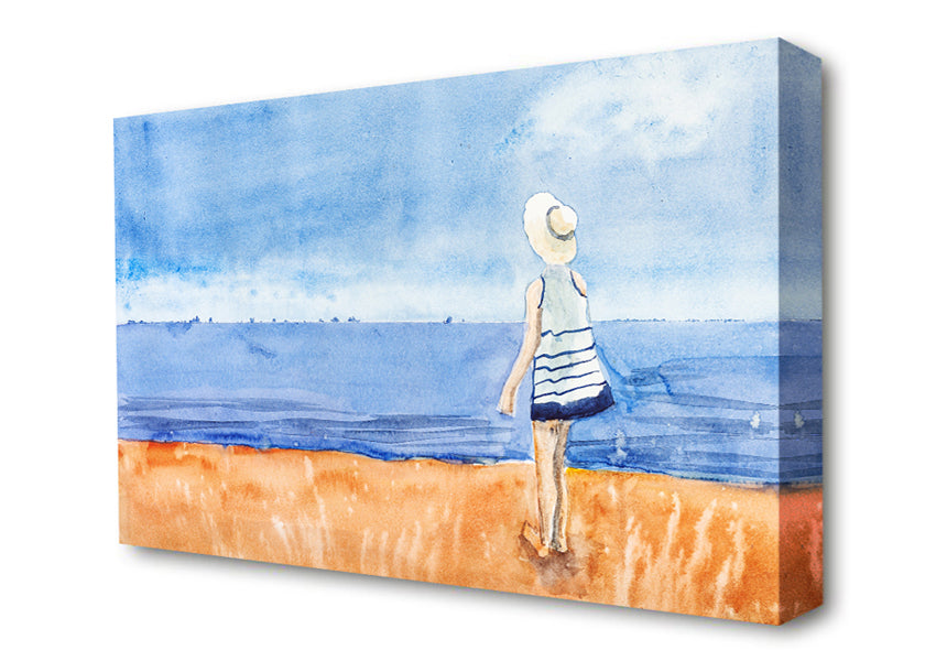 Woman Looking Out To Sea Canvas Wall Art