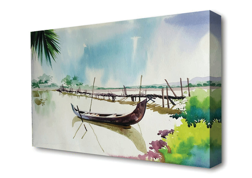 The Boat Left In The River Canvas Wall Art