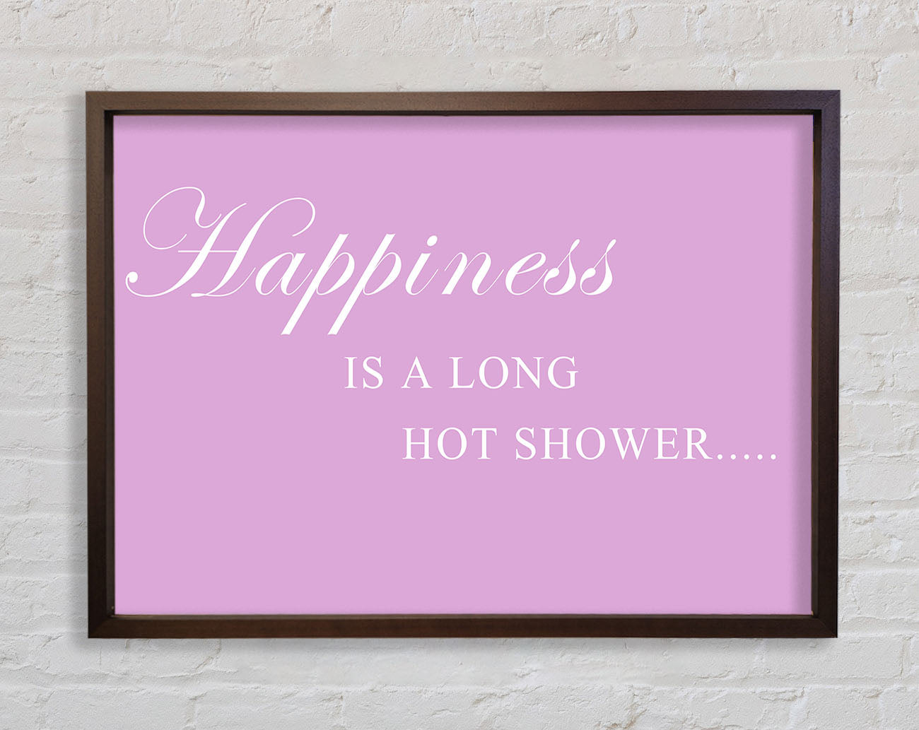 Bathroom Quote Happiness Is A Long Hot Shower Pink Framed Wall Art