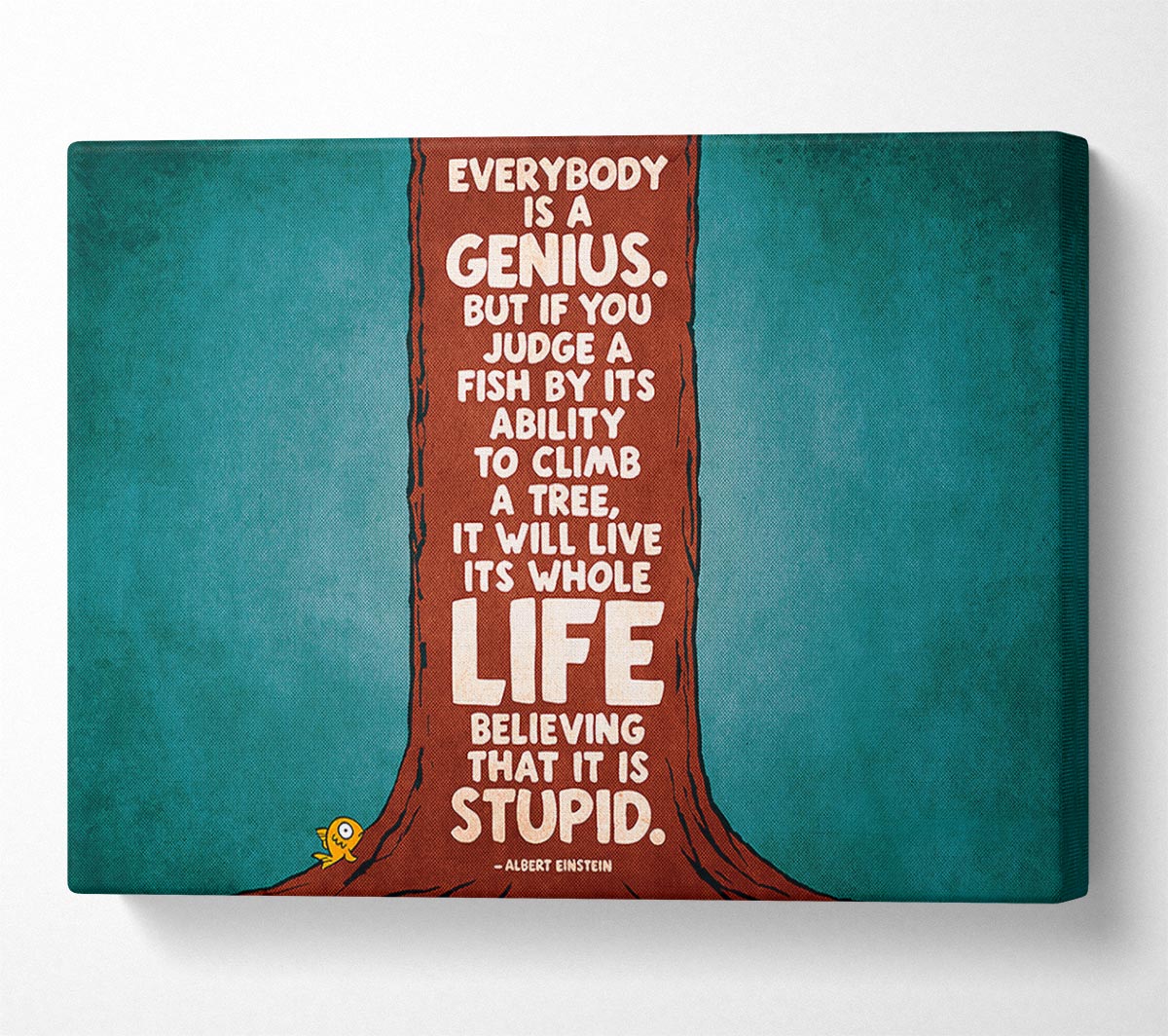Motivational Quote Albert Einstein Everybody Is A Genius Canvas Wall Art