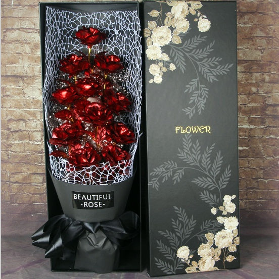 Valentine''s Day Gift on Tanabata Valentine''s Day Golden Rose 24K Golden Foil Rose Bundle for Marriage Creative Wedding for Wife and Girlfriend