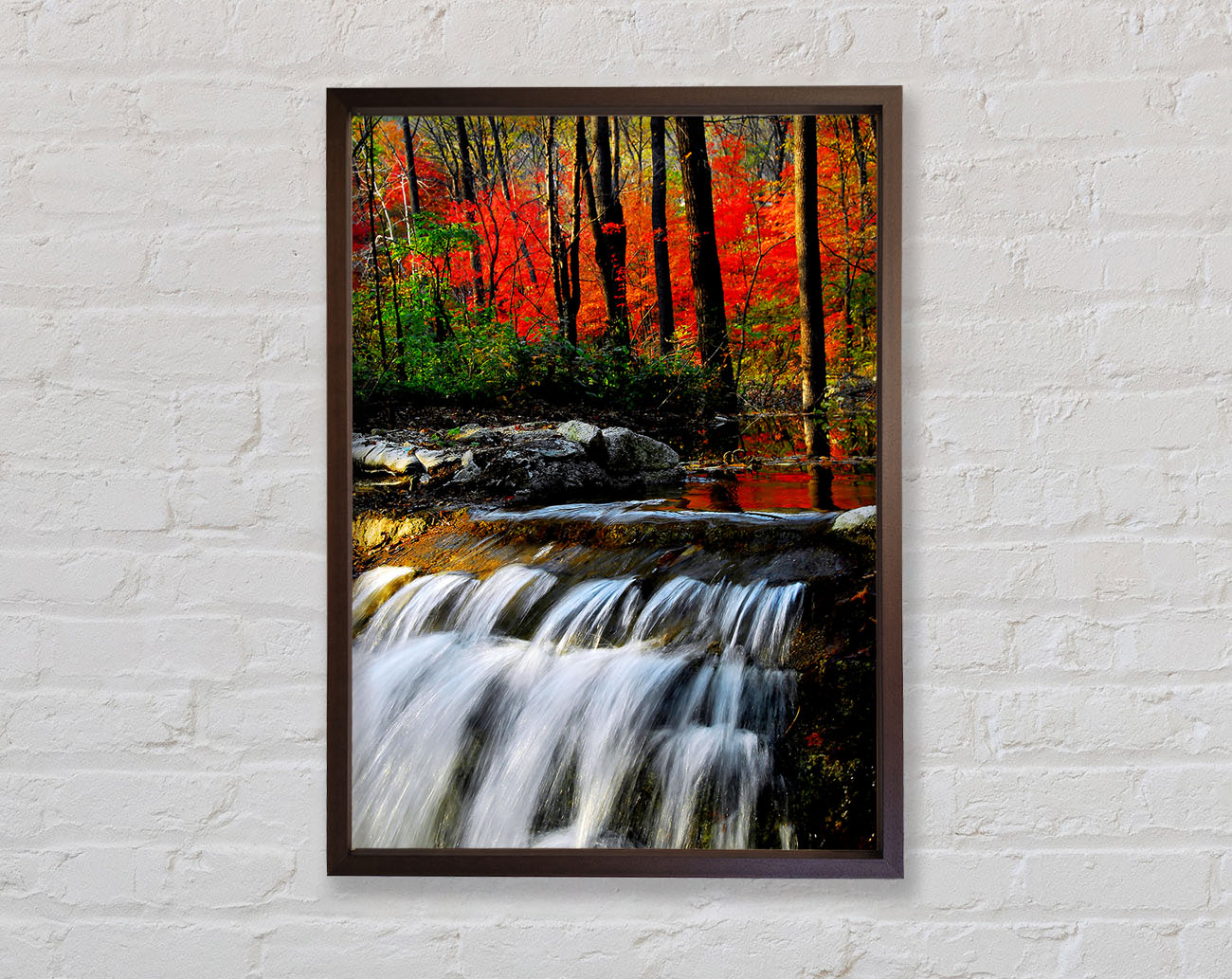 Autumn Waterfall Forest Framed Wall Art