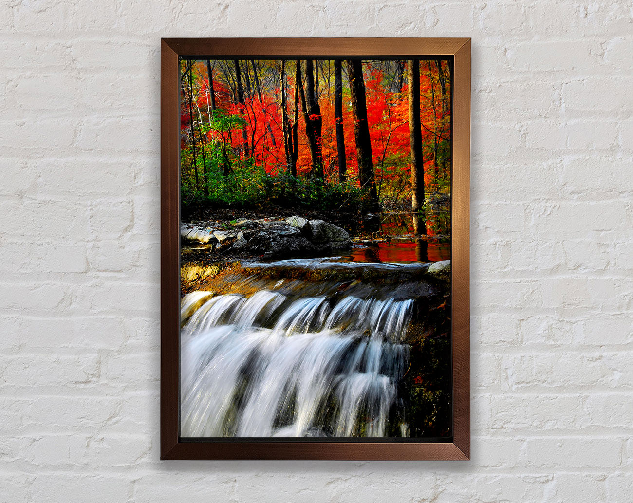 Autumn Waterfall Forest Framed Wall Art