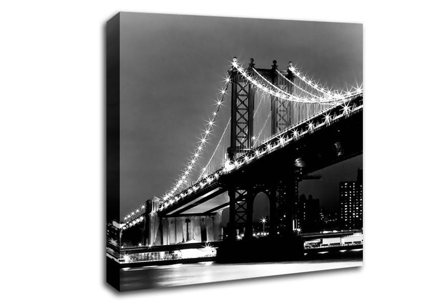 Brooklyn Bridge Lights B n W Canvas Wall Art
