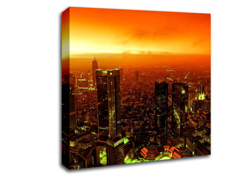 Orange Misty City Canvas Wall Art