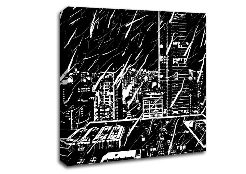 City Illustration B n W Canvas Wall Art