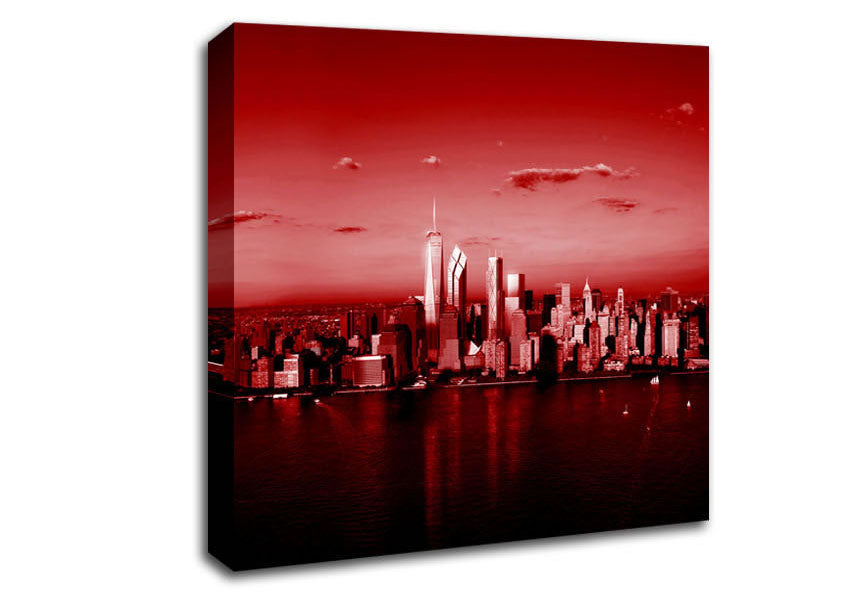 Hong Kong From Afar Red Canvas Wall Art