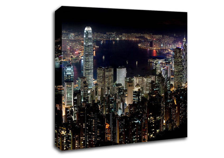 Hong Kong Waters At Night Canvas Wall Art