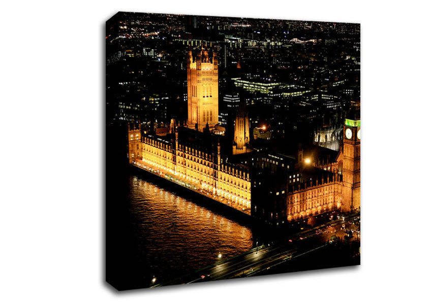 London Houses Of Parliament Ariel View Canvas Wall Art
