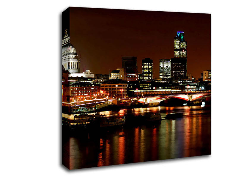 London Thames Night Lights Canvas Wall Art