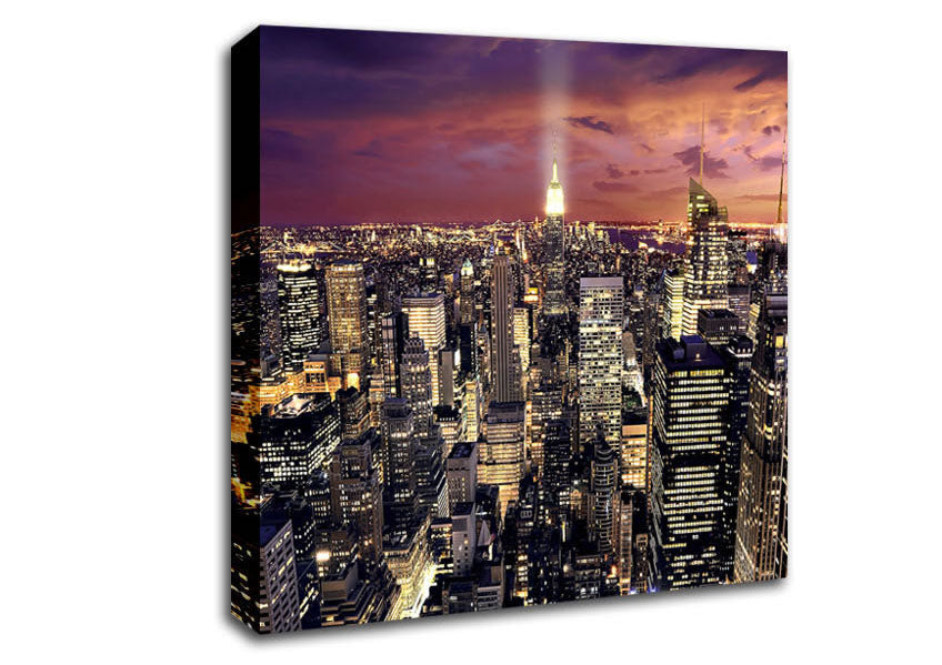 Manhattan Aerial View At Night Canvas Wall Art