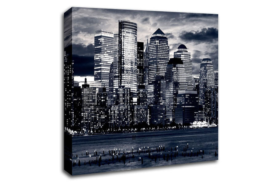 Manhattan Panorama In Blue Canvas Wall Art