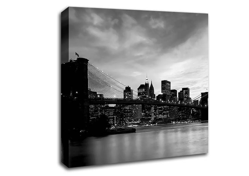 New York City Brooklyn Bridge Cloudy Skies B n W Canvas Wall Art