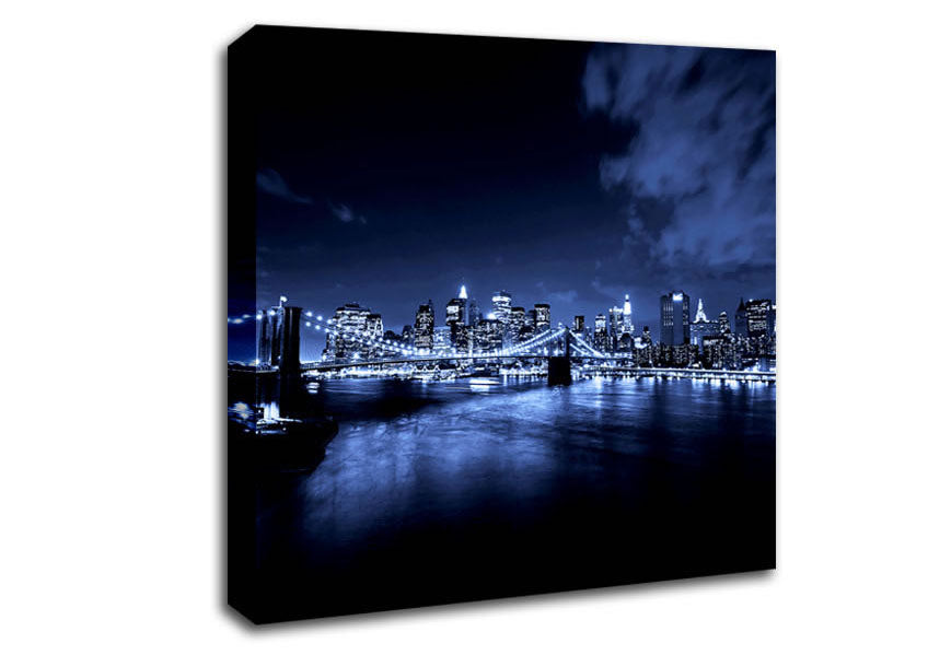 New York City Night Blues Glow Canvas Wall Art