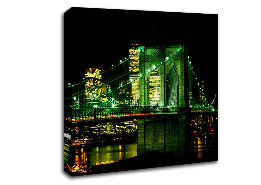 Nyc Brooklyn Bridge Green Hue Canvas Wall Art