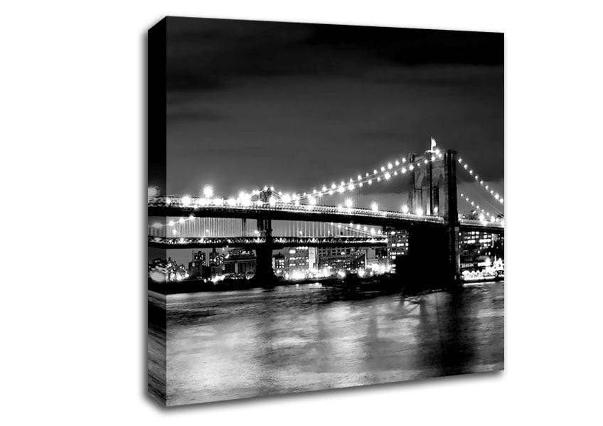 NYC Night Bridge B n W Canvas Wall Art