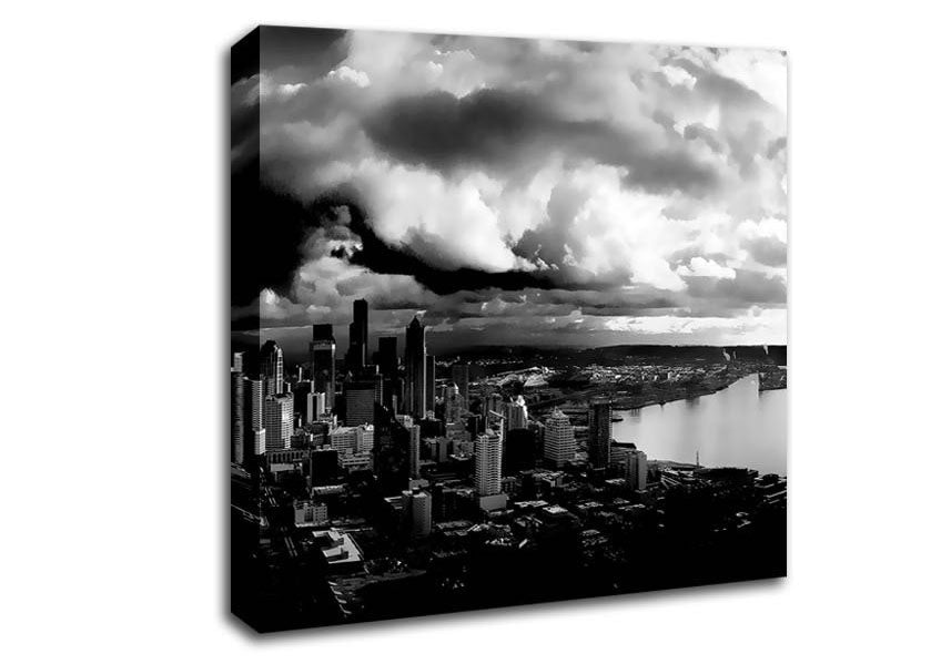 Storm Over City B n W Canvas Wall Art