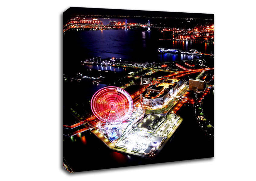 Tokyo City Funfair Night Lights Canvas Wall Art