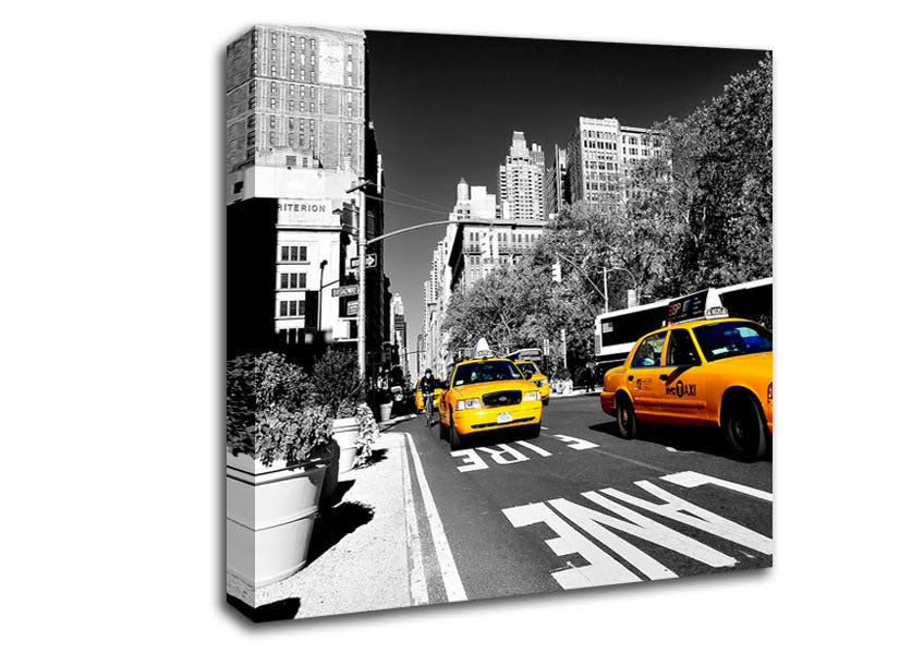 Yellow Taxi In New York City Canvas Wall Art