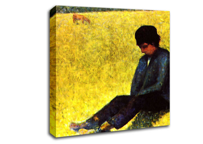 Seurat Boy Sitting On A Lawn Canvas Wall Art