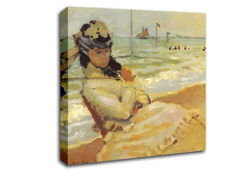 Monet Camille On The Beach At Trouville Canvas Wall Art