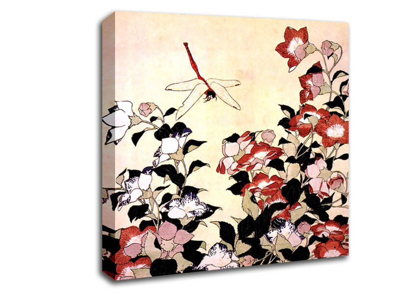 Hokusai Chinese Bell Flower And Dragon-Fly Canvas Wall Art