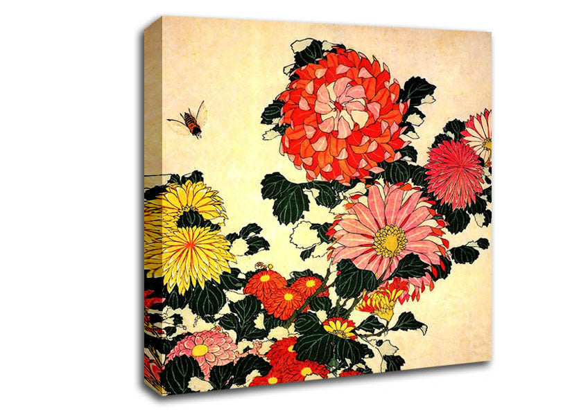 Hokusai Chrysanthemum And Bee Canvas Wall Art