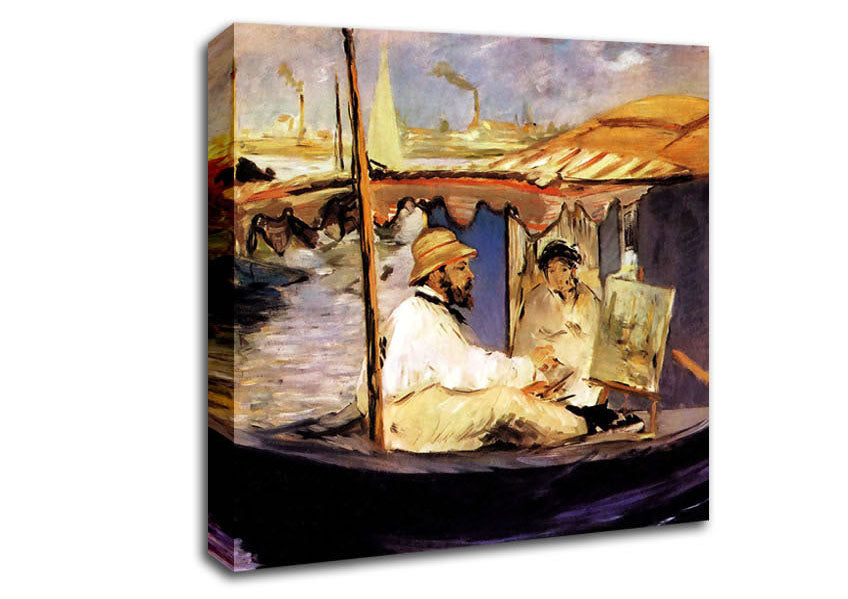 Manet Paints Claude Monet Dans Son Bateau Atelier 1874 Canvas Wall Art
