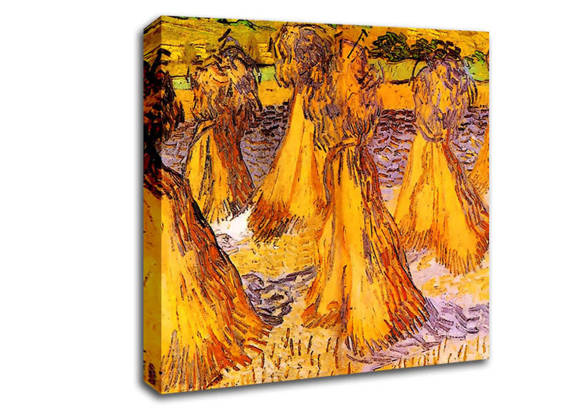 Van Gogh Field With Stacks Of Wheat Canvas Wall Art