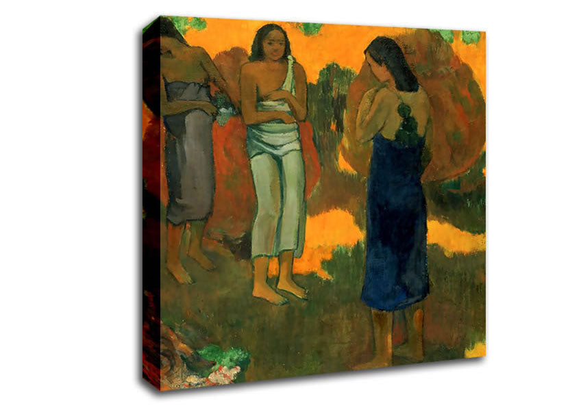 Gauguin Three Tahitain Women Against A Yellow Background Canvas Wall Art