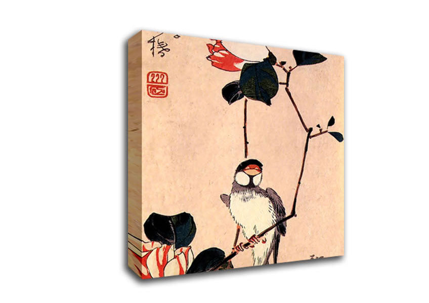 Hiroshige Java Sparrow On A Magnolia Branch Canvas Wall Art