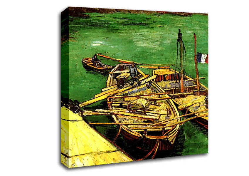 Van Gogh Quay With Men Unloading Sand Barges Canvas Wall Art