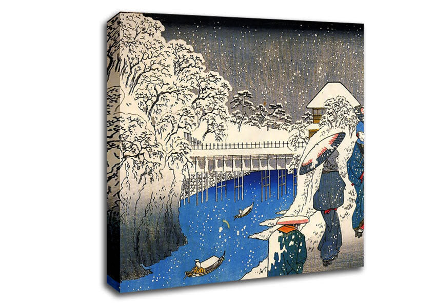 Hiroshige Two Ladies Conversing In The Snow Canvas Wall Art