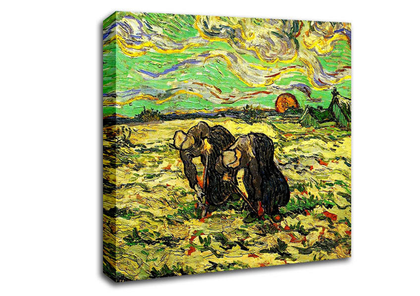 Van Gogh Two Peasant Women Digging In Field With Snow Canvas Wall Art