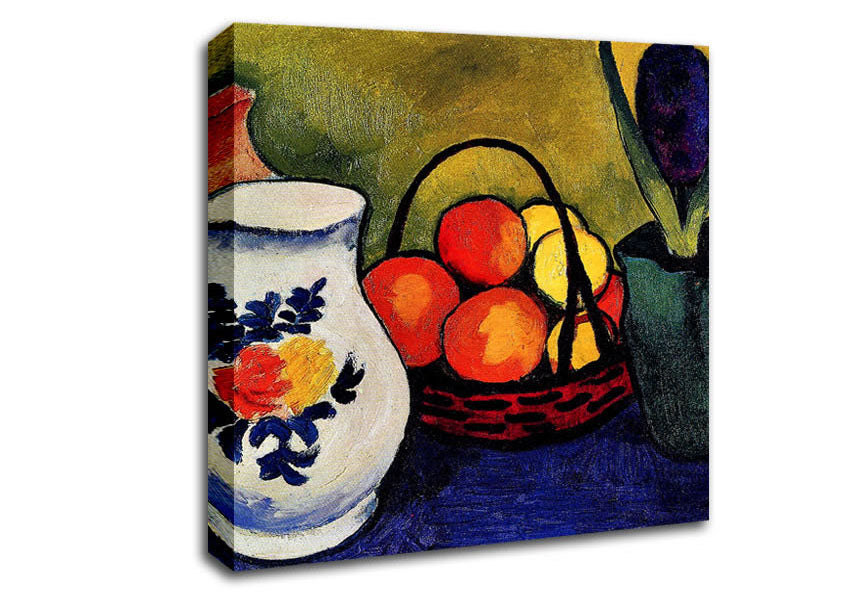 August Macke White Jug With Flowers And Fruits Canvas Wall Art
