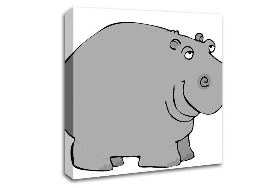 Big Fat Hippo White Canvas Wall Art