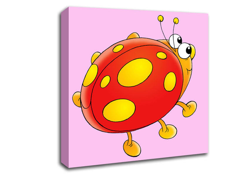Cartoon Ladybug Pink Canvas Wall Art