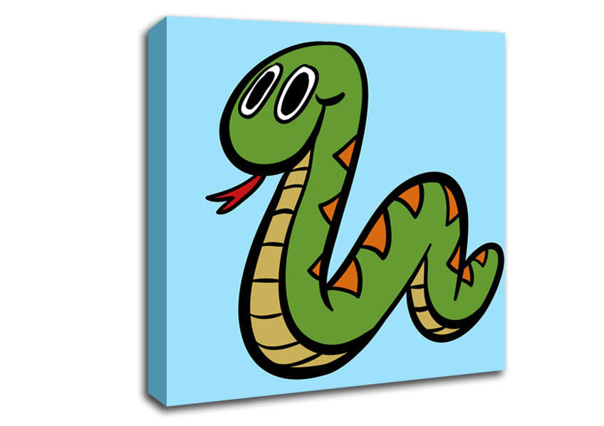 Cartoon Snake Baby Blue Canvas Wall Art