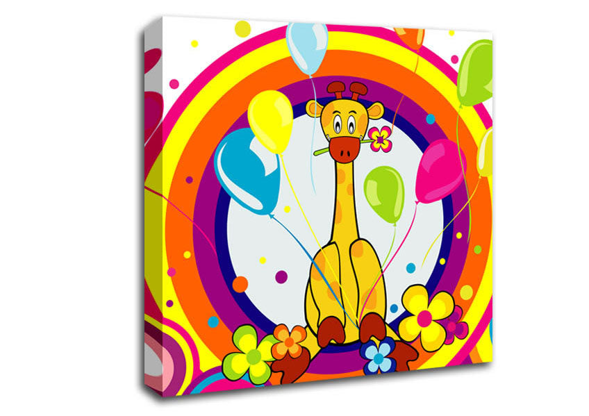 Giraffe Balloon Circles White Canvas Wall Art