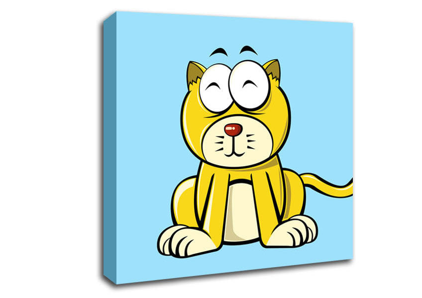 Happy Cat Sitting Baby Blue Canvas Wall Art