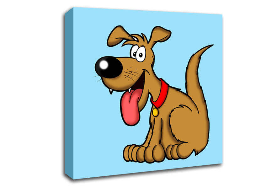 Happy Dog Cartoon With Tongue Out Baby Blue Canvas Wall Art