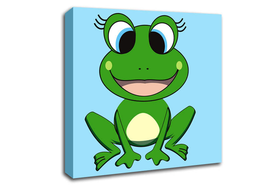 Happy Frog Ready To Leap Baby Blue Canvas Wall Art