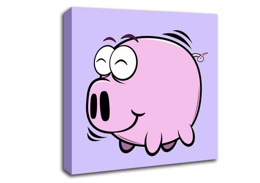 Happy Pig Smiling Lilac Canvas Wall Art