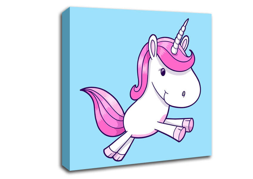 Leaping Unicorn Baby Blue Canvas Wall Art