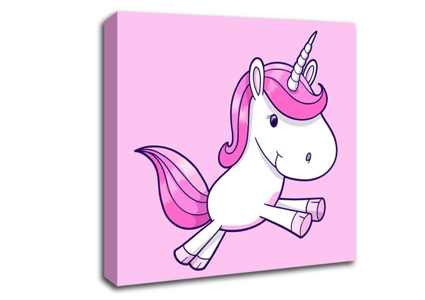 Leaping Unicorn Pink Canvas Wall Art