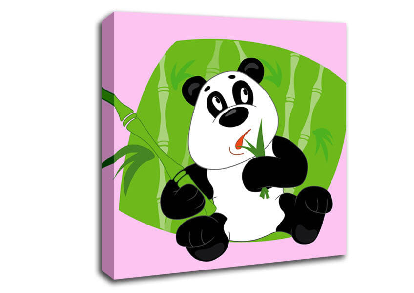 Panda Eating Bamboo Pink Canvas Wall Art