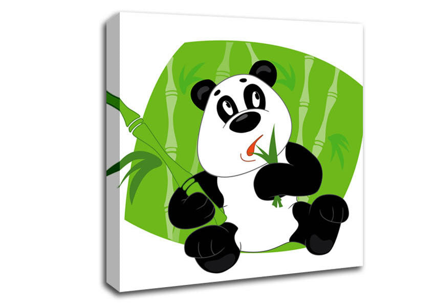 Panda Eating Bamboo White Canvas Wall Art