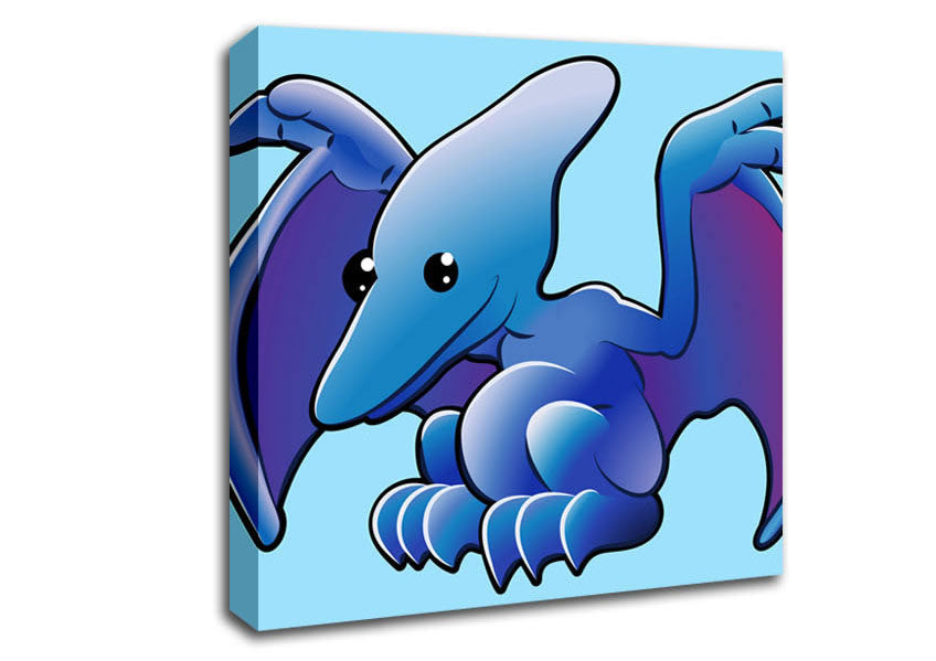 Pterodactyl Dinosaur Baby Blue Canvas Wall Art