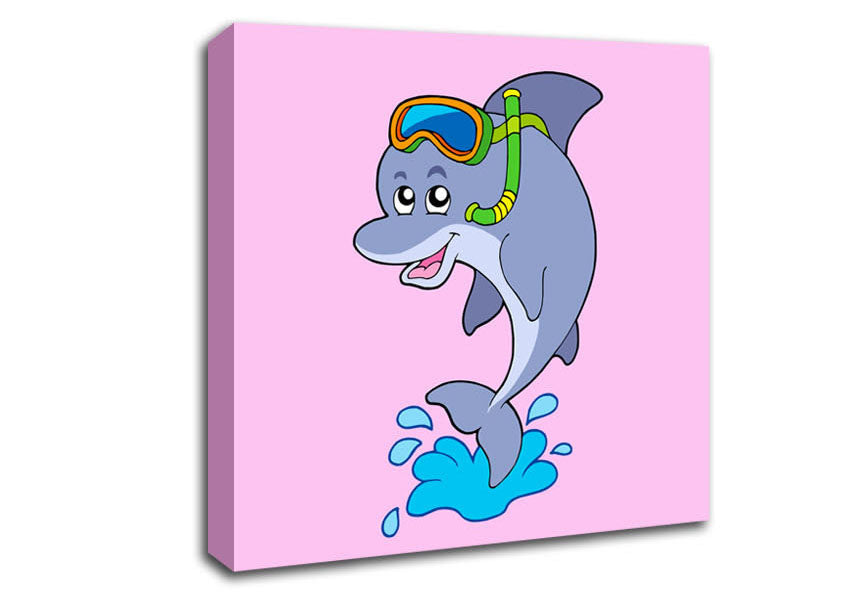 Snorkeling Dolphin Pink Canvas Wall Art